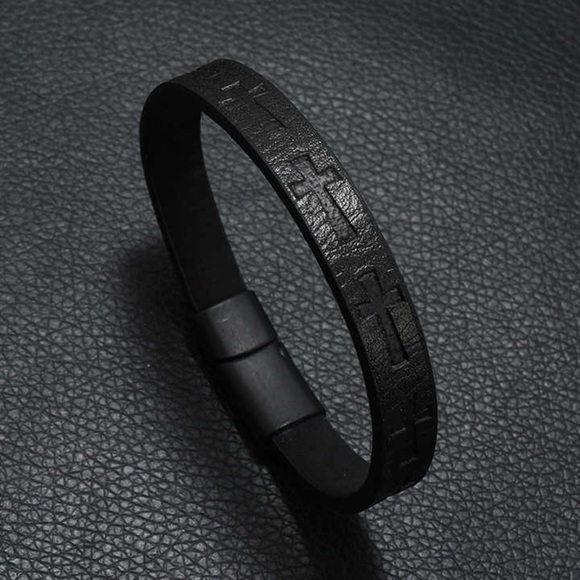 Other - Black Cross Leather Bracelet